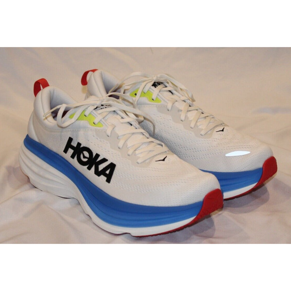 NIB Hoka One Men's Bondi‎ 8 Running Sneakers BVR WHITE BLUE SZ 10 NEW - Picture 2 of 6